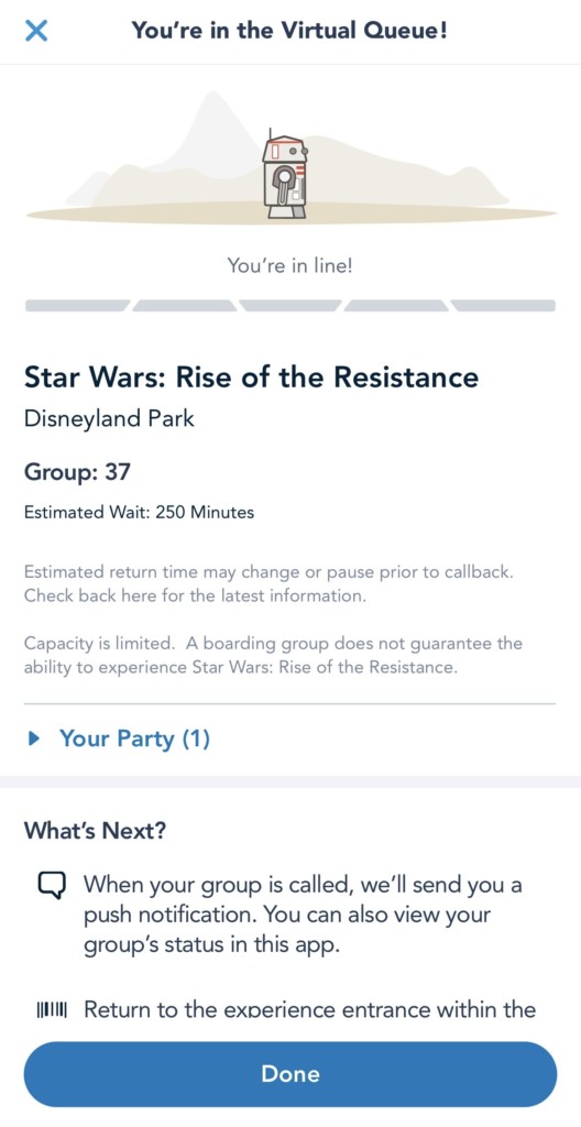 Star Wars Rise of the Resistance boarding group Disneyland