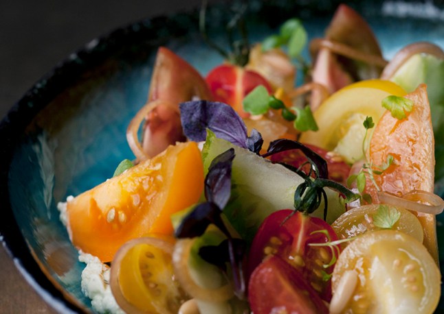 summer recipes Tomatoes with wasabi mascarpone and pine nuts