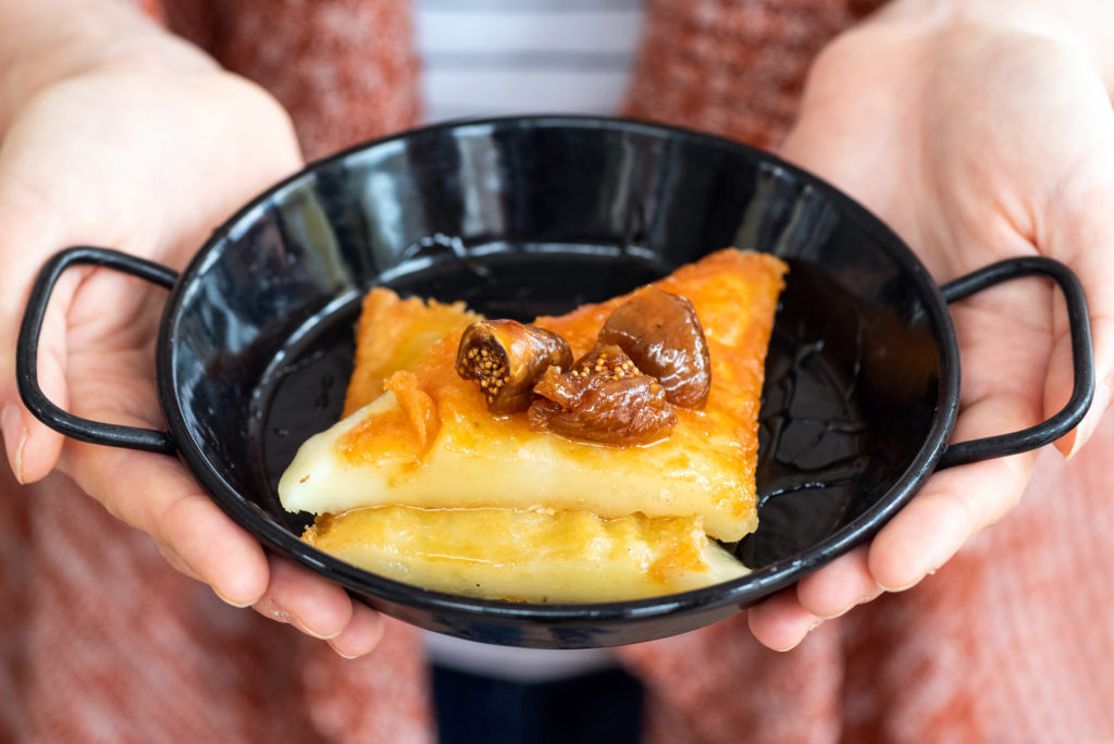 Unflamed Saganaki with peppered fig from Avil