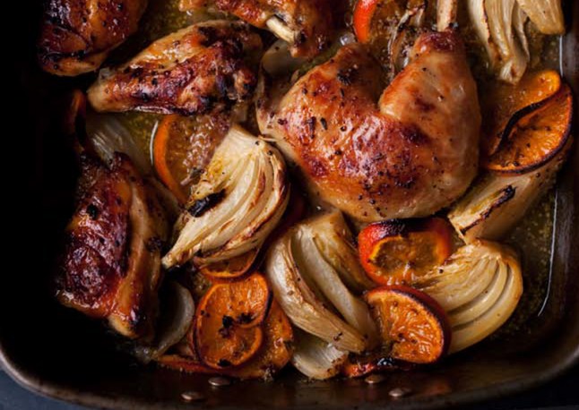 Roasted chicken with clementines & arak