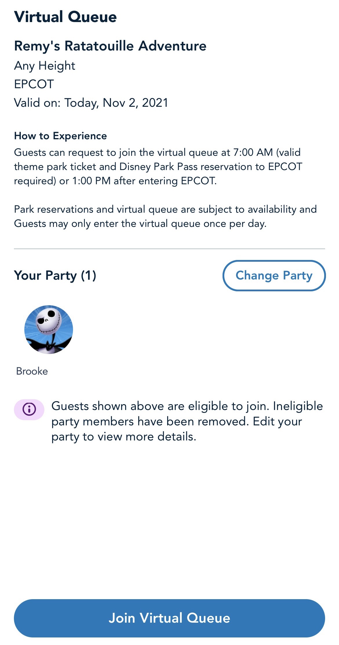 Join Virtual Queue remy EPCOT Disney World