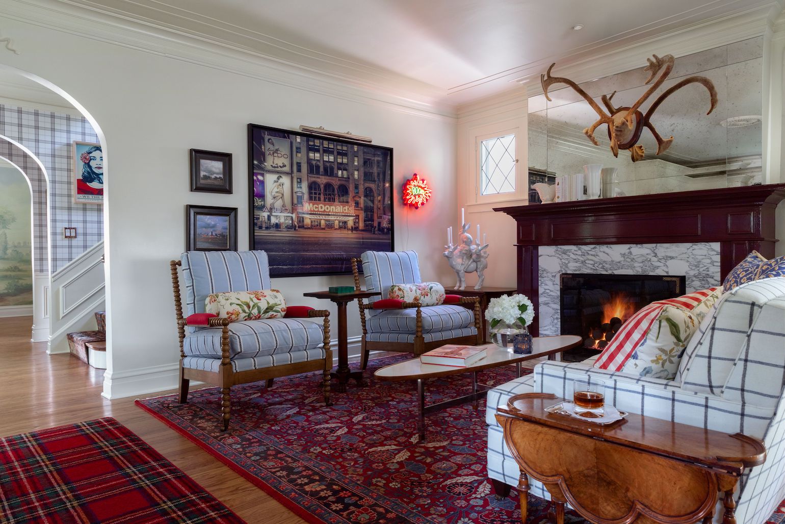 mark lavender living room fireplace