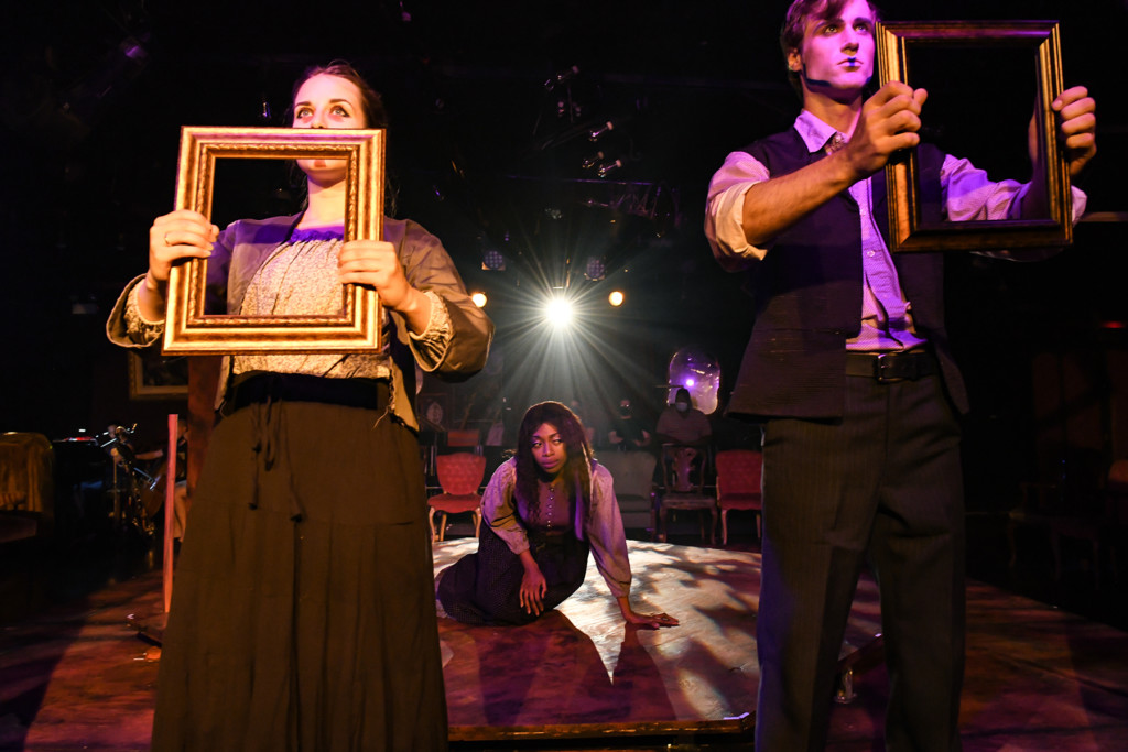(left to right) Stephanie Chiodras, Chamaya Moody and Daniel Rausch in Kokandy Productions’ revival of Sweeney Todd: The Demon Barber of Fleet Street | Photo by Evan Hanover