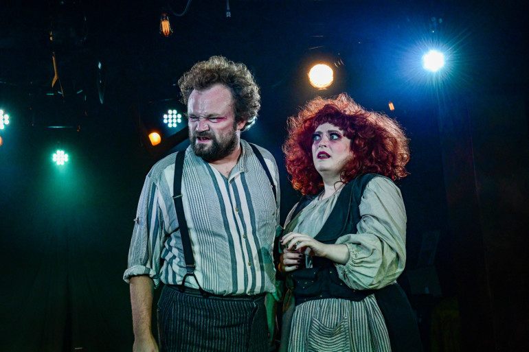 (left to right) Kevin Webb and Caitlin Jackson in Kokandy Productions’ revival of Sweeney Todd: The Demon Barber of Fleet Street | Photo by Evan Hanover.