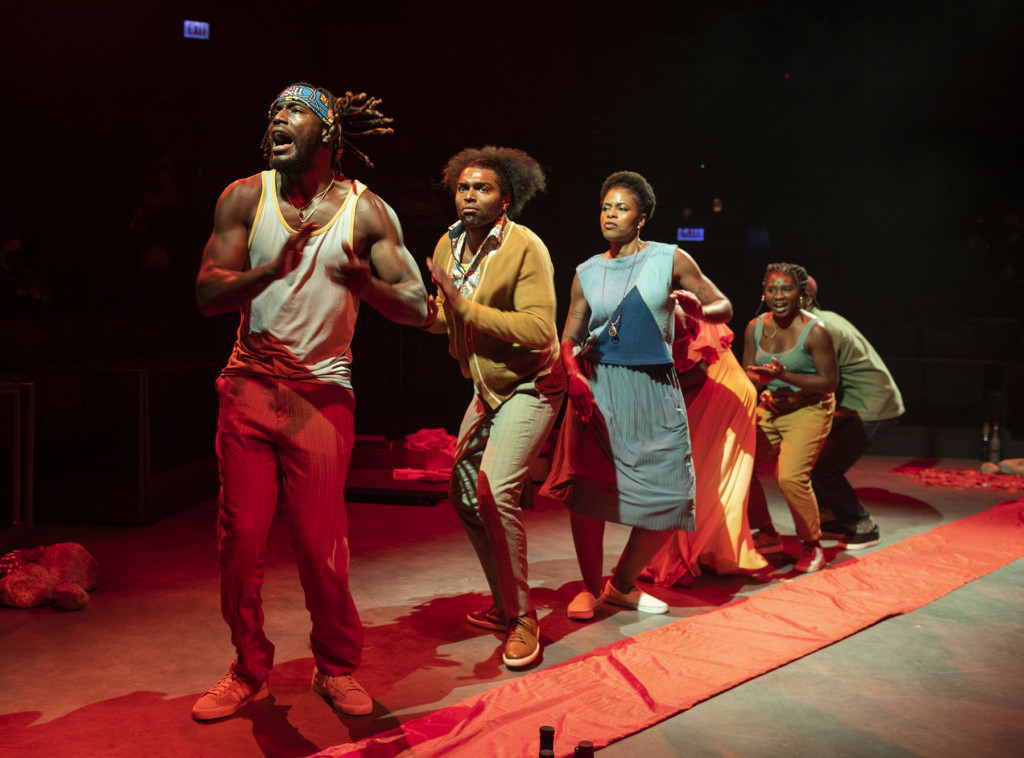 (left to right) Sheldon D. Brown, Max Thomas, Jessica Dean Turner, Alexis Ward, Sola Thompson and Demorris Burrows in Steppenwolf Theatre’s world premiere adaptation of 1919 by Eve L. Ewing, adapted by J. Nicole Brooks, directed by Gabrielle Randle-Bent and Tasia A. Jones, running now through October 29, 2022 | Photo by Michael Brosilow