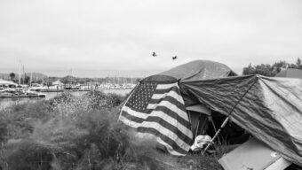 homelessness american flag tent