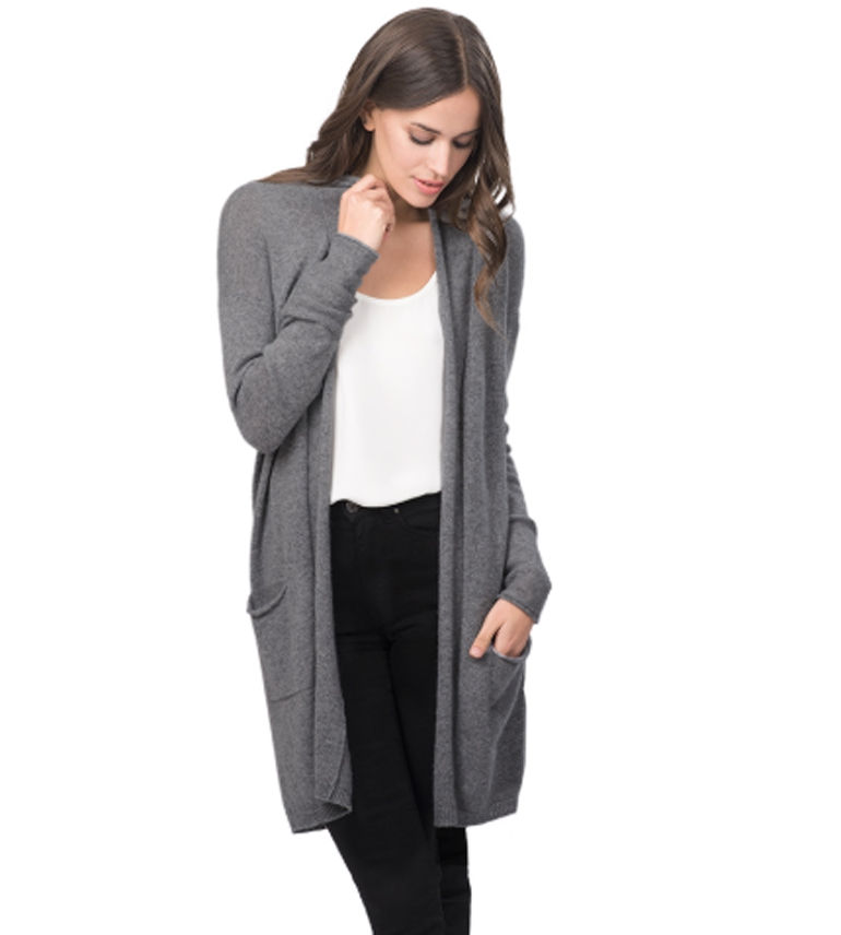 Fall Sweaters: Cuyana Open Cashmere Cardigan in Light Heather Grey