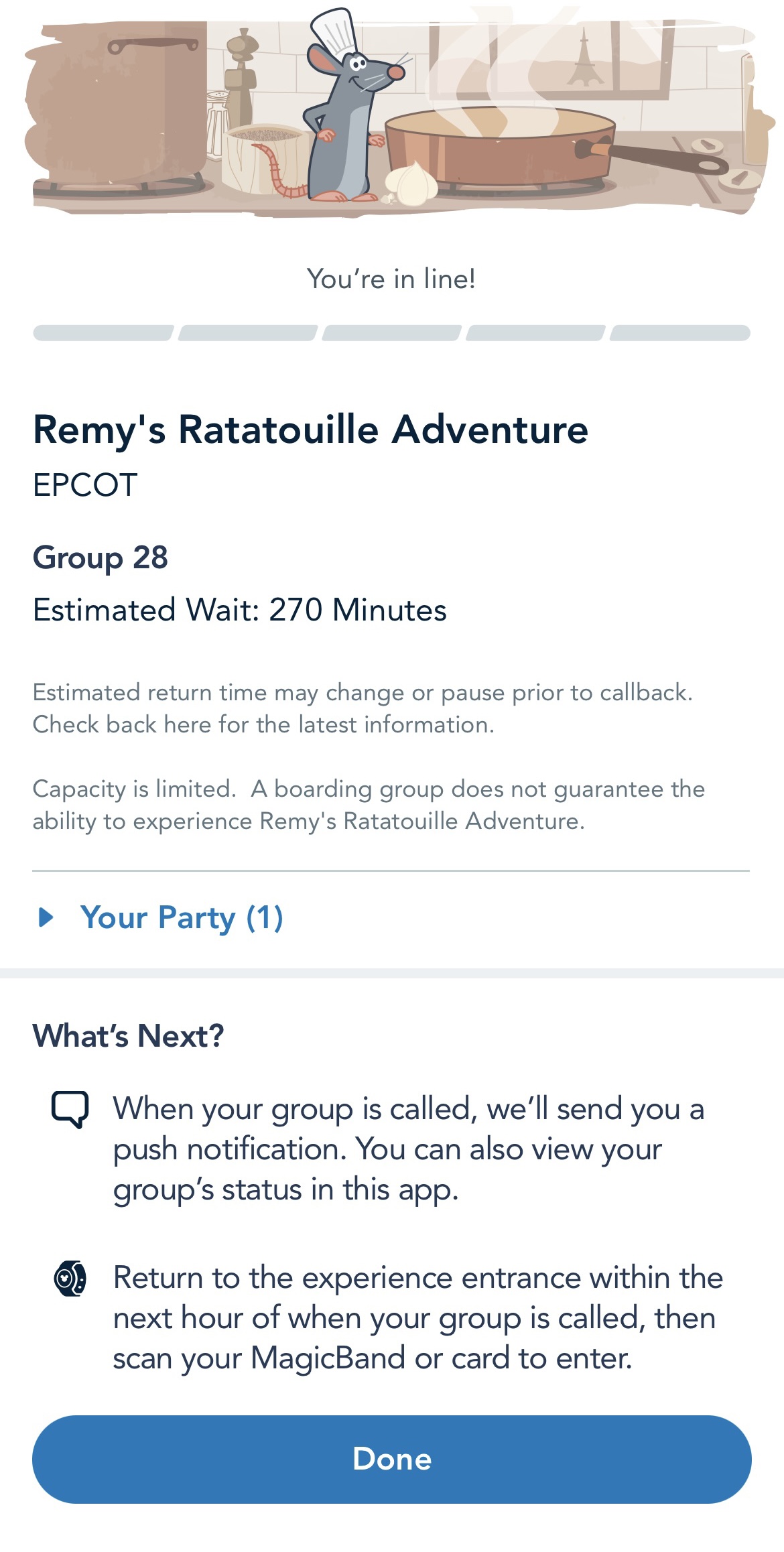 Boarding Group Remy EPCOT DIsney World