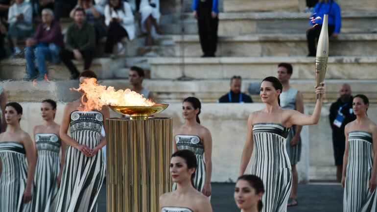 Olympic flame handover ceremony for the Paris 2024 Summer Olympics
