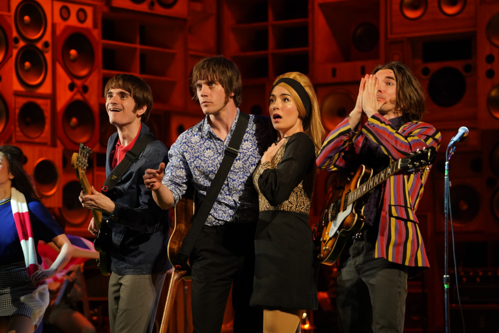 Danny Horn (Ray), Oliver Hoare (Dave), Ana Margaret Marcu (Rasa) and Michael Lepore (Peter) in Chicago Shakepeare’s Sunny Afternoon