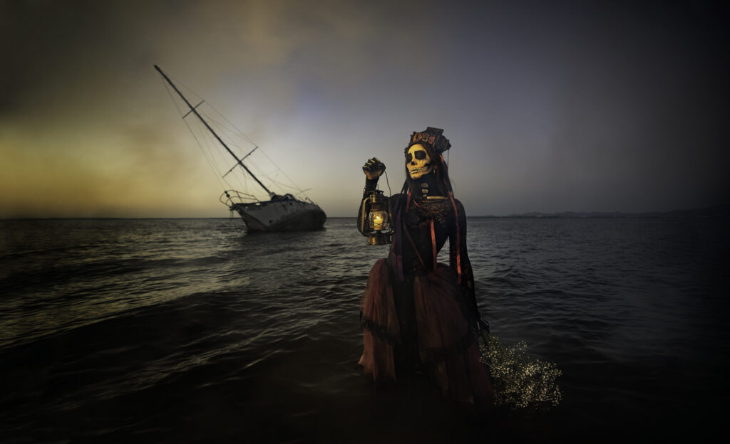 Model Lissandra Shri poses as a Llorona in the aftermath of Hurricane Norma in La Paz, Baja California, Mexico, ahead of the Day of the Dead celebrations.