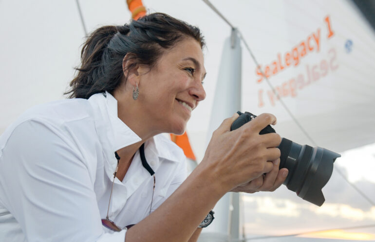 Cristina Mittermeier onboard the SeaLegacy 1, Photo by SeaLegacyC