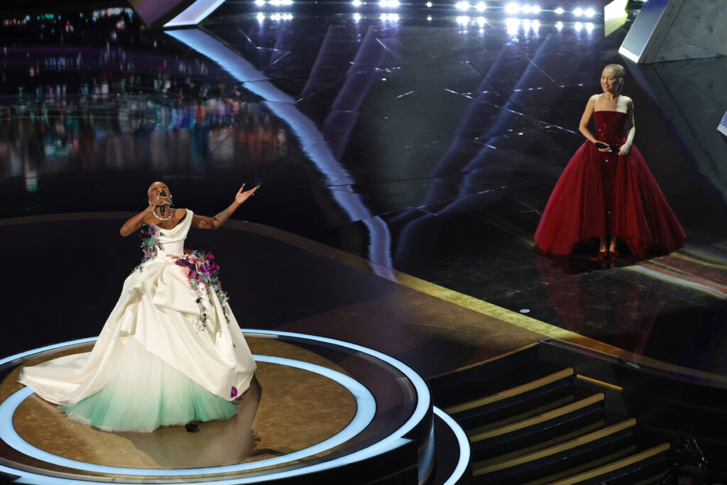 Cynthia Erivo and Ariana Grande from Wicked perform onstage during the 97th Annual Oscars