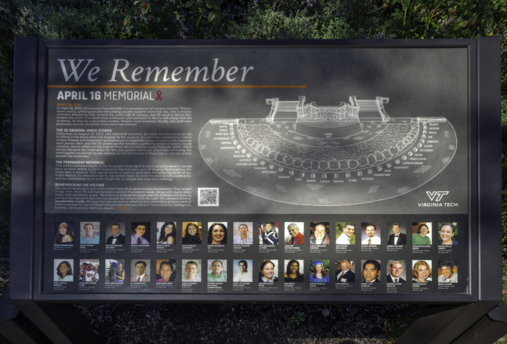 The names and photographs of the victims at the April 16 Memorial.