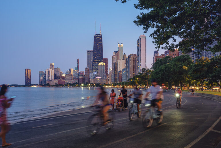 Chicago bikers on lakefront