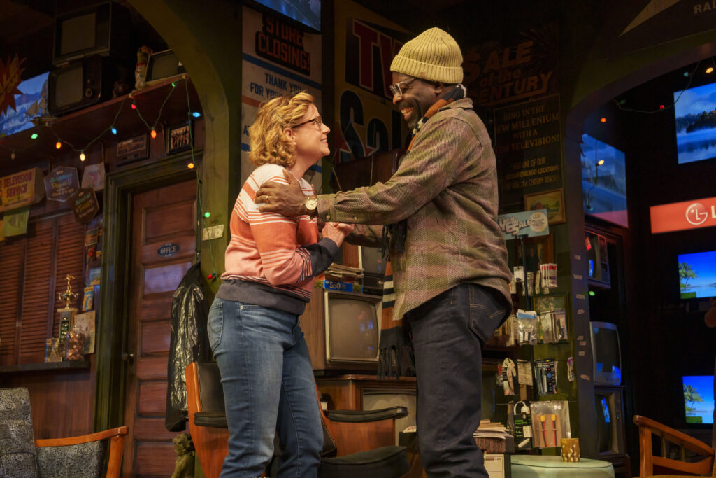 Jenna Fischer and Chiké Johnson in Ashland Avenue at Goodman Theatre.