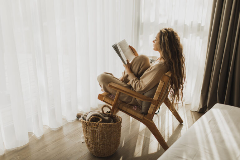 woman reading book
