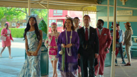 Michaela Jaé Rodriguez, Stephanie Styles, Maya Rudolph, Joel Kim Booster, Nat Faxon and Ron Funches in "Loot," now streaming on Apple TV+.