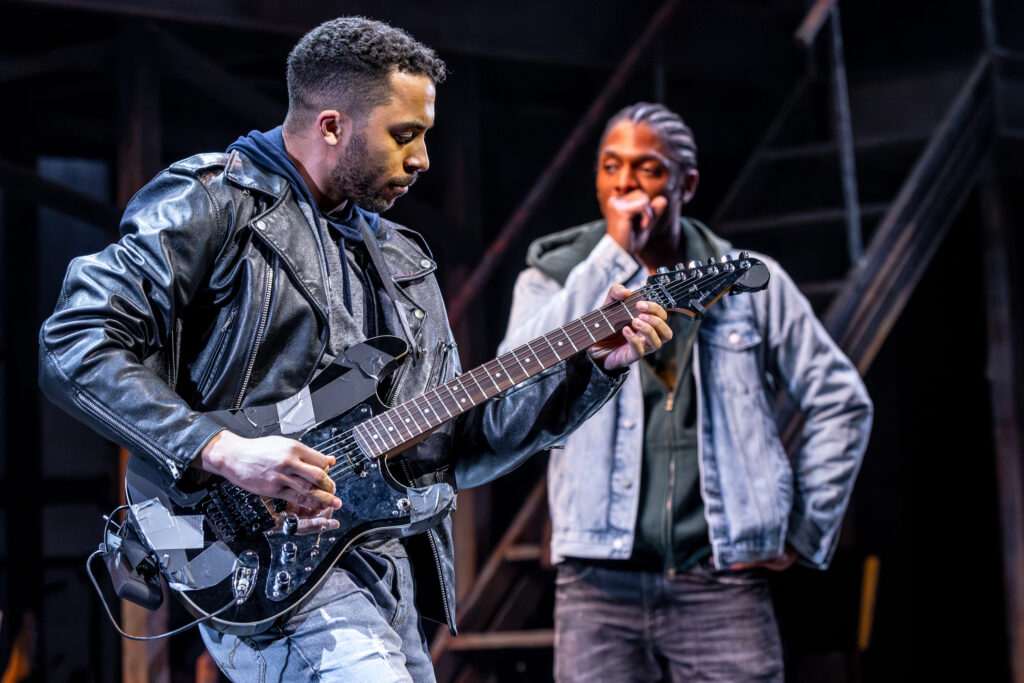Jakeim Hart and Aaron James McKenzie in Revolution(s)
Book by Zayd Ayers Dohrn 
Music and Lyrics by Tom Morello 
Directed by Steve H. Broadnax III. Goodman Theatre