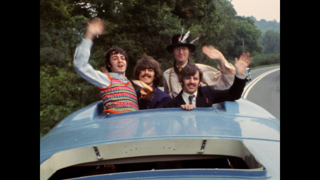 A scene from the infamous TV ﬁlm Magical Mystery Tour shown on British TV at Christmas 1967 and panned by the critics.