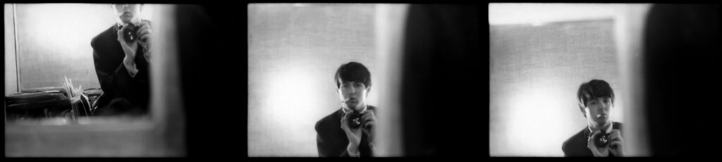 Self-portraits in a mirror. Paris, January, 1964. from the exhibition, Paul McCartney Photographs 1963–64: Eyes of the Storm November 6, 2025–January 26, 2026 at the Frisk Art Museum, Nashville.