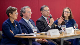 Kate Maehr, Executive Director and CEO, Greater Chicago Food Depository, Josh Hale, President and CEO, Big Shoulders Fund, Ric Estrada, CEO, Metropolitan Family Services, and Sally Blount, CEO, Catholic Charities, gathered for a panel discussion for Pope Leo XIV’s World Day of the Poor.