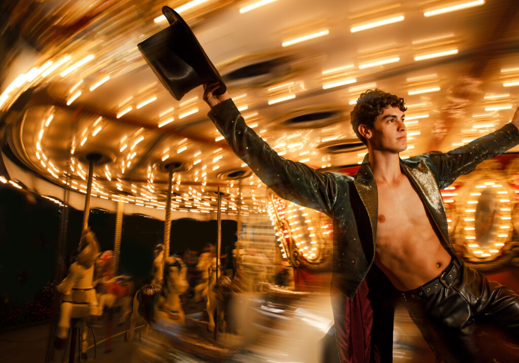 Joffrey Company Artist José Pablo Castro Cuevas. Photo by Kyle Flubacker. With special thanks to Navy Pier for generously providing access to the carousel for this promotional shoot.